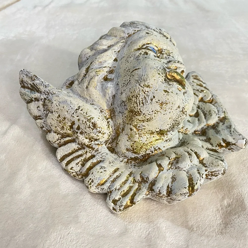 VTG  90s Cherub Angel Wall Plaque Winged Paper Clay Sculpture Victorian Baroque